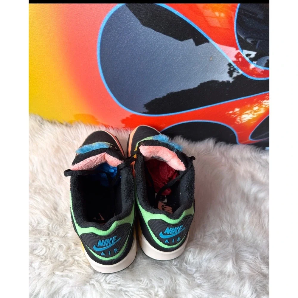 Nike Air Max 90 Fur Atomic Pink Black Multi Color CT1891-600 Womens 7.5